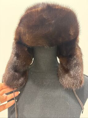 Genuine Mink Fur Hat. Ushanks – Dark Brown
